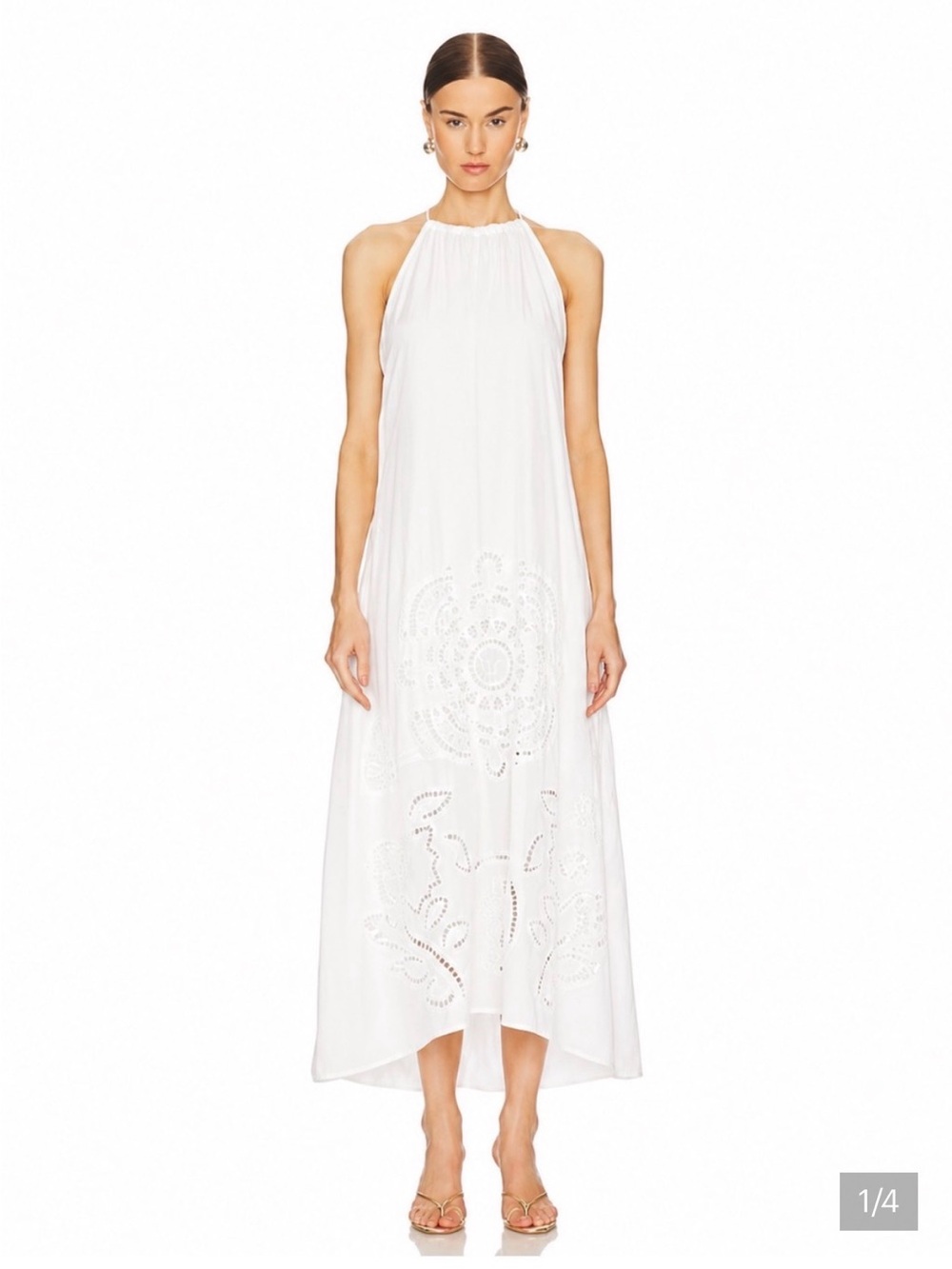 White Halter Maxi Dress with Eyelet Detail